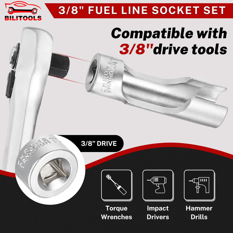 BILITOOLS Diesel Injector Fuel Line Socket Wrench Set, 3/8" Drive 10-19mm, for Thermo Switches, EGT Sensors, and Fuel Lines, Fastener on Bent Pipes, CRV