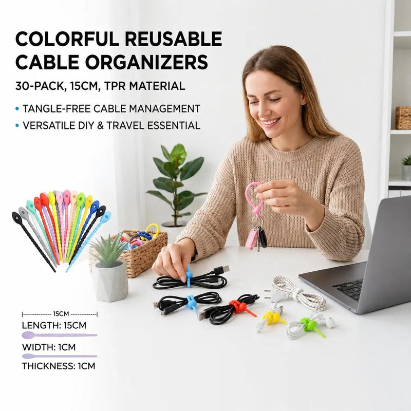 Reusable Cable Ties Organizer Straps - 30 Pack Flexible Cord Bands for Keychain Charms Bags Office Travel(5.9 Inch) 5.9 Inch