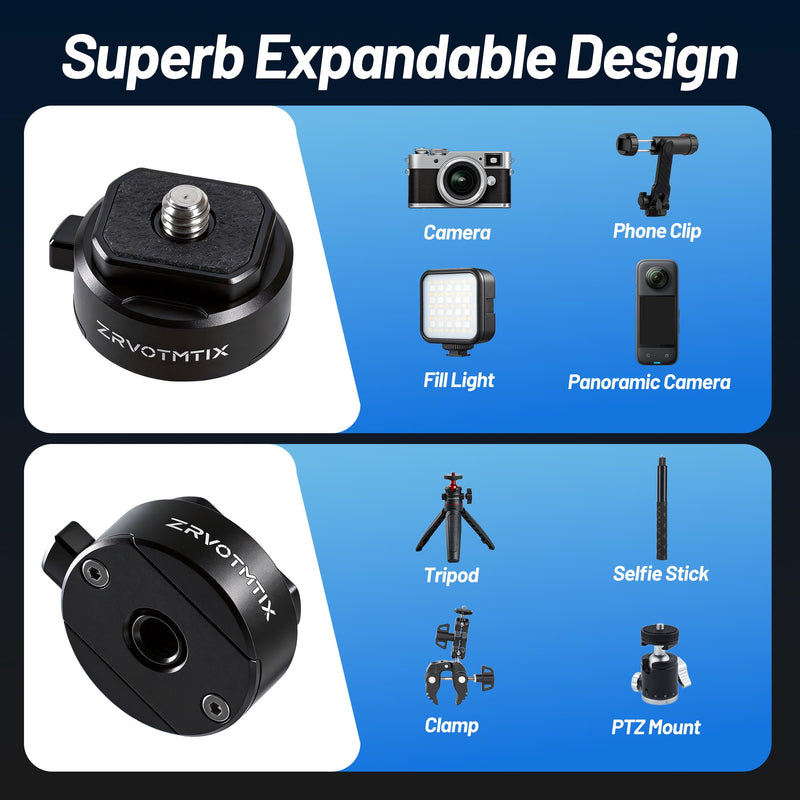 1/4" Screw Quick Release Mount Adapter, ZRVOTMTIX Quick Setup Kit | Compatible for DSLR Stabilizer Monopod, for DJI Insta360, for Tripod