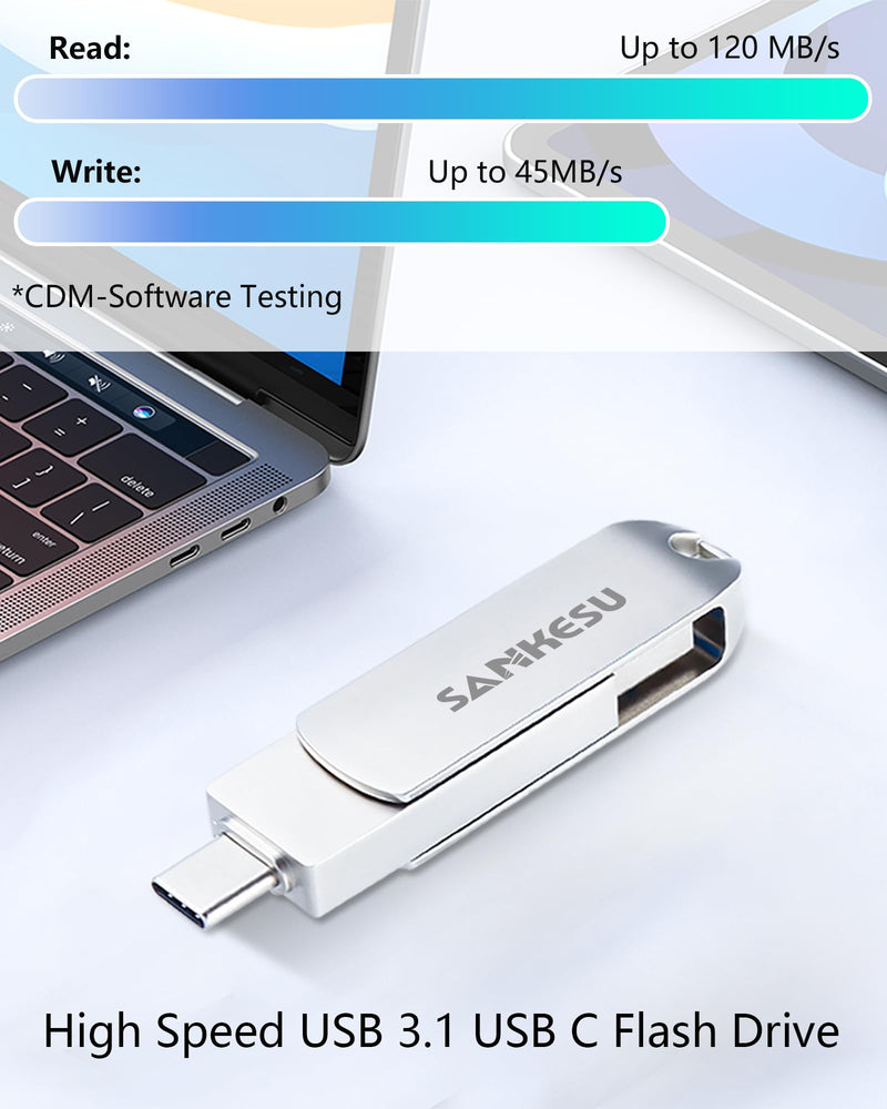 1TB USB C Flash Drive 3.1,Up to150MB/s Read Speed, USB A and Type C OTG Thumb Drive, Dual Memory Sticks Compatible with Android Phones/PC/Laptop/Macs(Silver) 1TB silver