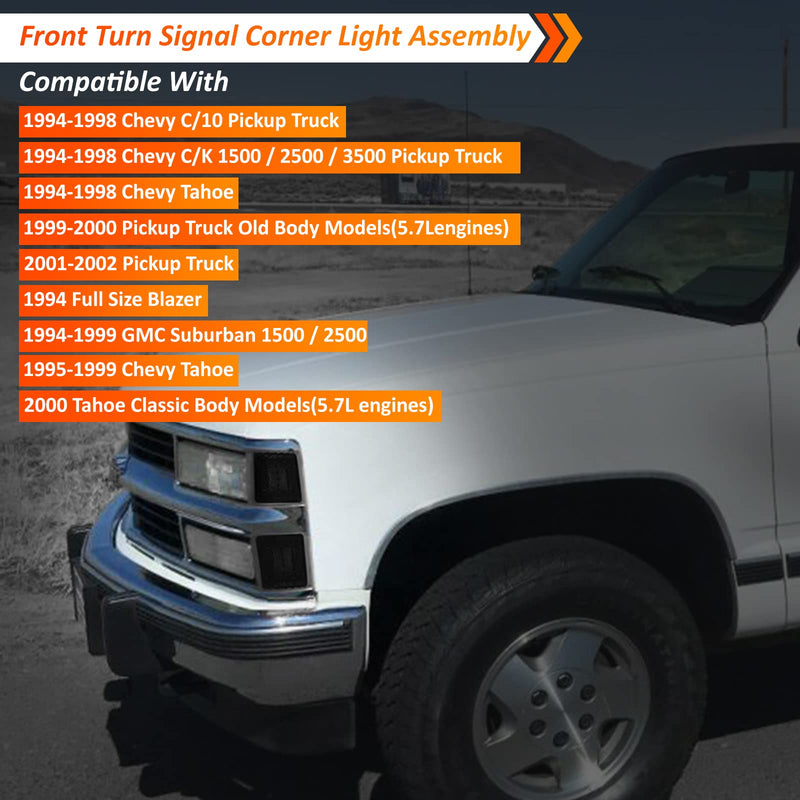  [AUSTRALIA] - Bestview Front Turn Signal Corner Light Assembly, Upper Lower Side Marker Reflector Lamp, Chrome Housing Smoked Lens Compatible with Chevy C/K 10 Pickup Truck 1500 2500 3500 1994-1998 Tahoe 1995-1999