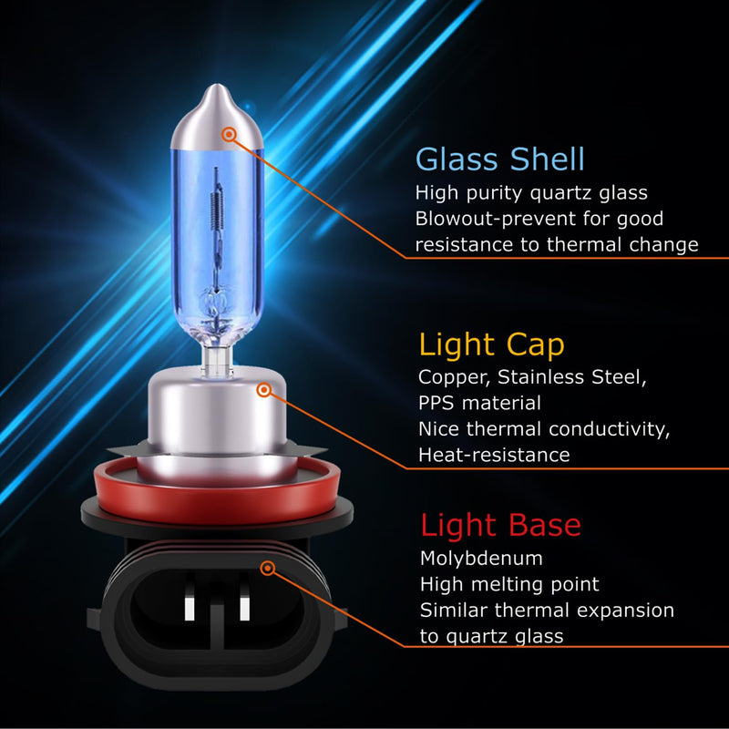Sinoaprcel H11 Halogen Low Beam Headlight or Fog Light Bulbs,200% Brighter 5000K White Replacement for Standard 55W Bulb,Pack of 2