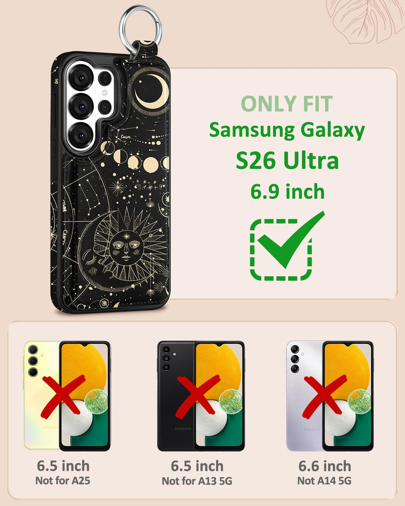 Shorogyt for Samsung Galaxy S26 Ultra Wallet Case - Cute Fashion Sun Moon Design with Card Holder Kickstand for Magnetic Clasp Back Flip Folio Leather Phone Cases for Women Girls Men Constellation