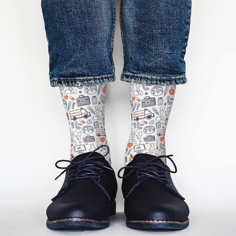 AOYEGO Medical Funny Socks Red Grey Blue Care Hospital Novelty Casual Crew Socks Contrast Color Design for Women Men Gift Medical Pattern