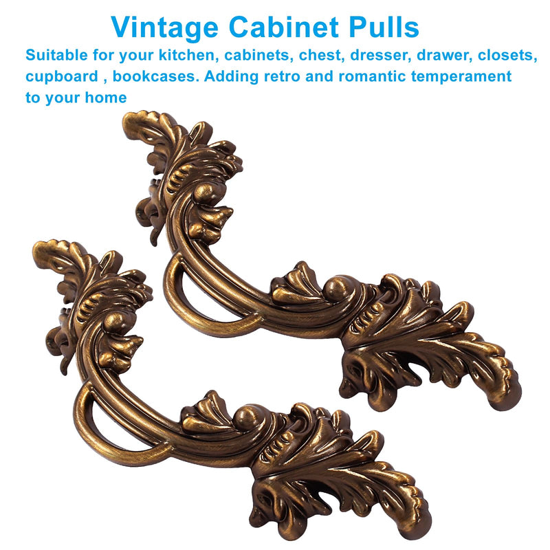 Biaungdo 12 Pcs Vintage Cabinet Pulls Handles, Shabby Chic Drawer Handles European Style Dresser Pulls Vintage Antique Furniture Handles for Dresser Drawer(2-1/2 Inch Hole Center, Bronze)