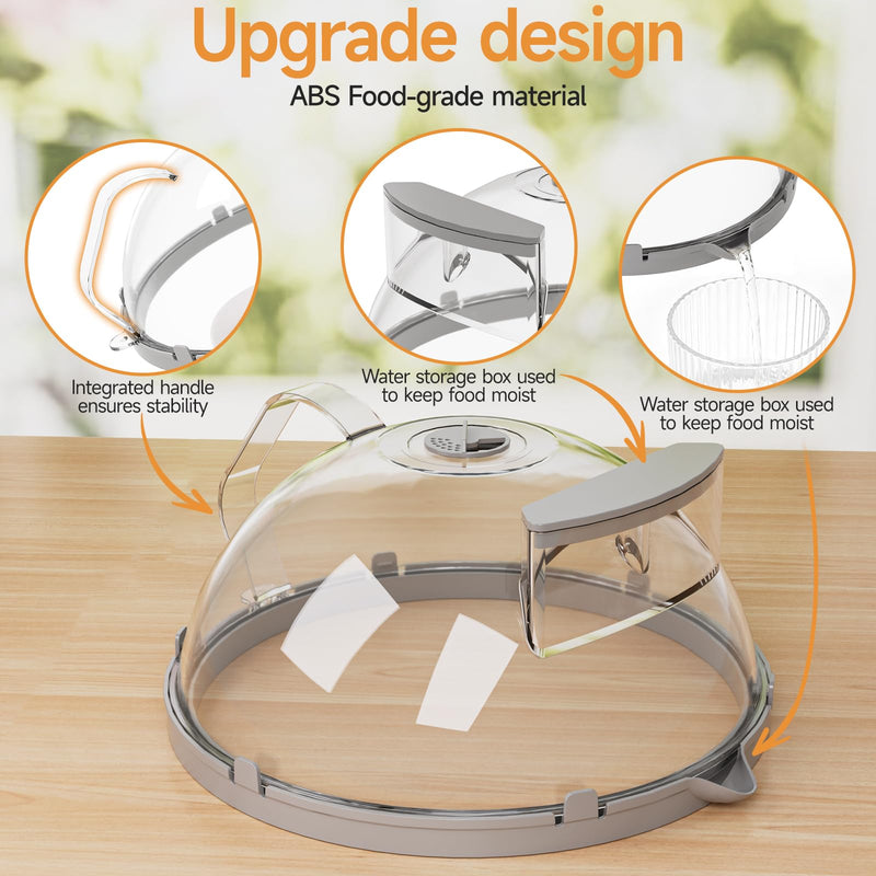 12" Microwave Splatter Cover with Water Steamer, Microwave Cover for Food, Dome Splatter Guard with Hanging Hole, Easy Clean & Space Saving Hanging Design Grey 12 Inch