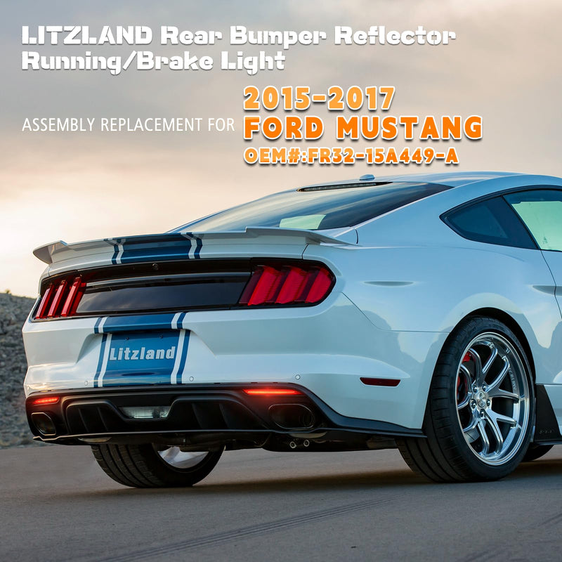 litzland LED Rear Reflector Light Compatible with Ford Mustang 2015 2016 2017 Clear Lens Led Red Brake Tail Lamps