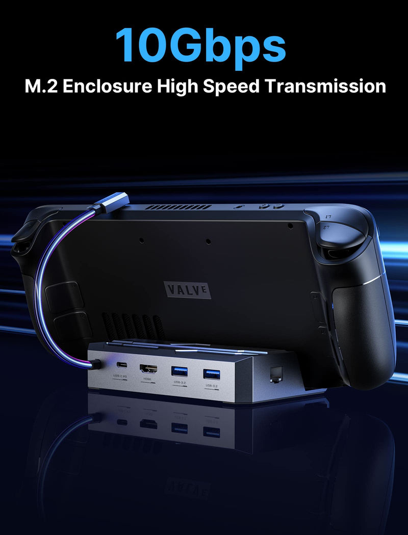 JSAUX Steam Deck Dock with 100W Charger, 6-in-1 M.2 Docking Station for Steam Deck/ROG Ally, 4K@60Hz HDMI, Gigabit Ethernet, PD 100W, 10Gbps USB A&C 3.2, M.2 Slot (Up to 2TB)-HB0604 (SSD Not Included)