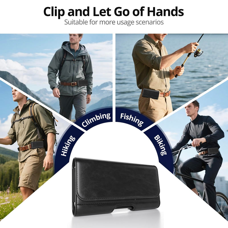 Magnetic Closure Holster for Motorola Edge, Motorola Moto G Power/G Play/Moto G/G36 G06 G57 Pure G05 G15 G100 (2026 2025 2024) - Leather Belt Case Premium Pouch (Fits Slim/Regular Case) (Black) Black
