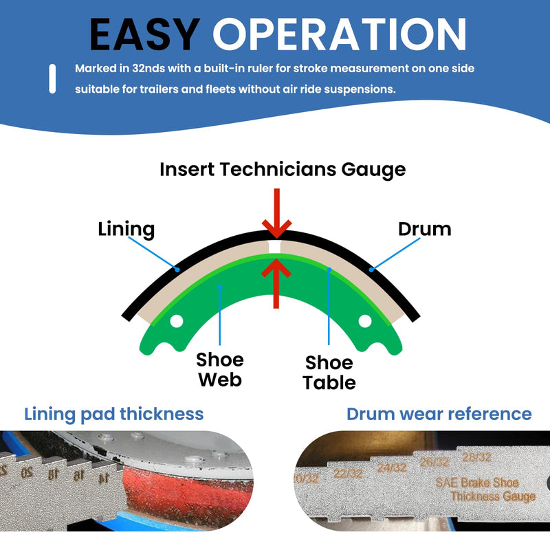 Brake Pad Measuring Tool Brake Pad Thickness Gauge Technician Gauge Pocket Tech Labeled in 32Nds(10/32-28/32)