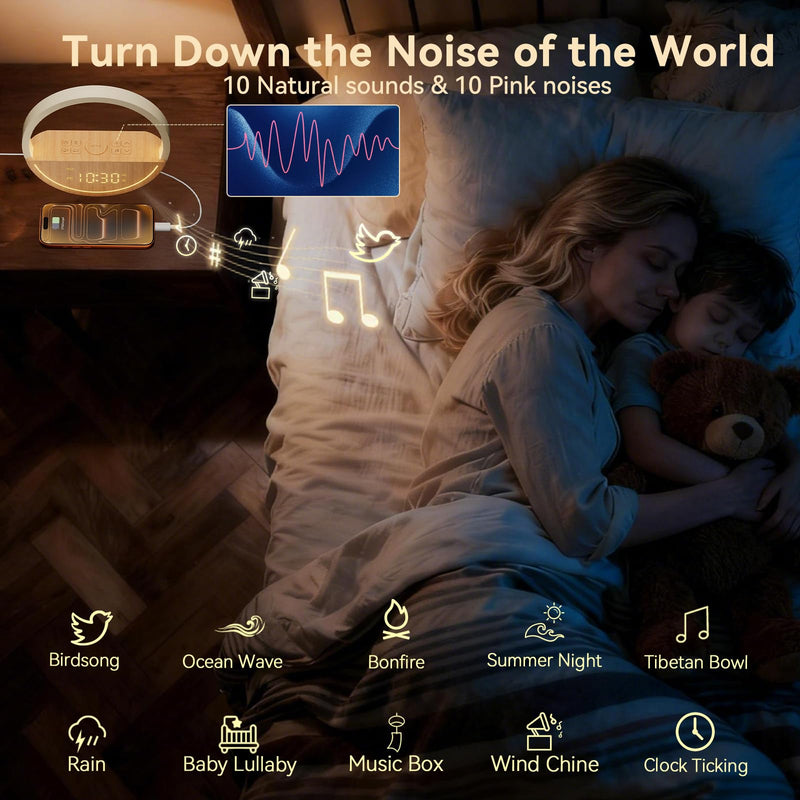 Vivilumens Wake Up Light Sunrise Alarm Clock - White Noise Machine with 20 Soothing Sounds for Sleep Better, Weekdays/Weekends Dual Alarms for Heavy Sleepers & Touch Control Night Light, Ideal Gifts