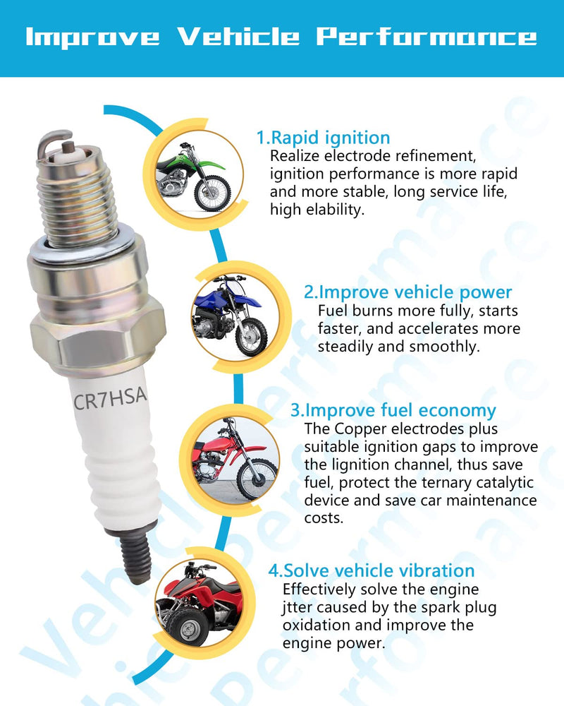 A7RTC CR7HSA Motorcycle Spark Plug A7RC A7TC CR7HSA 4549 Replace for GY6 Engine 50cc 70cc 90cc 100cc 110 125 150cc Motorcycle ATV Quad Scooter Go Kart Moped Chopper Buggy Dirt Racing Bike