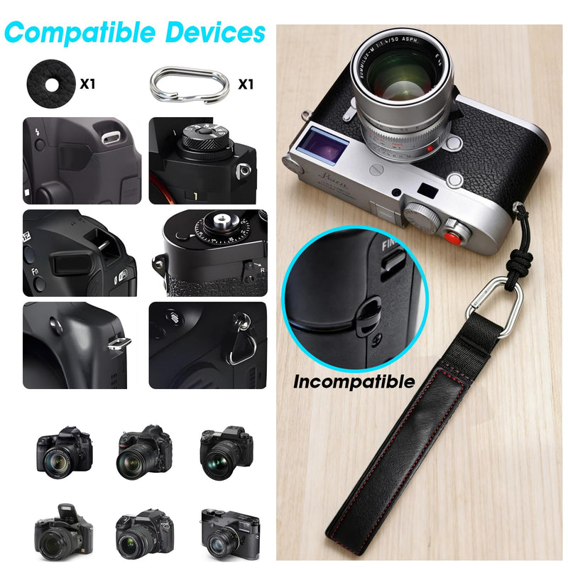 Camera Wrist Strap, Leather Camera Hand Strap for Photographer, Adjustable Soft Strap Black