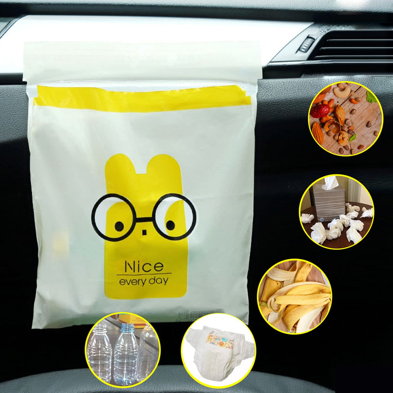 52pcs Car Trash Bags Easy Stick-On Disposable Portable Car Garbage Bags, Waterproof Leak Proof Barf Vomit Bags, Self Adhesive Cleaning Bags for Cars, Bedrooms, Bathrooms, Offices, Kitchens - Pattern A A-52 Pieces