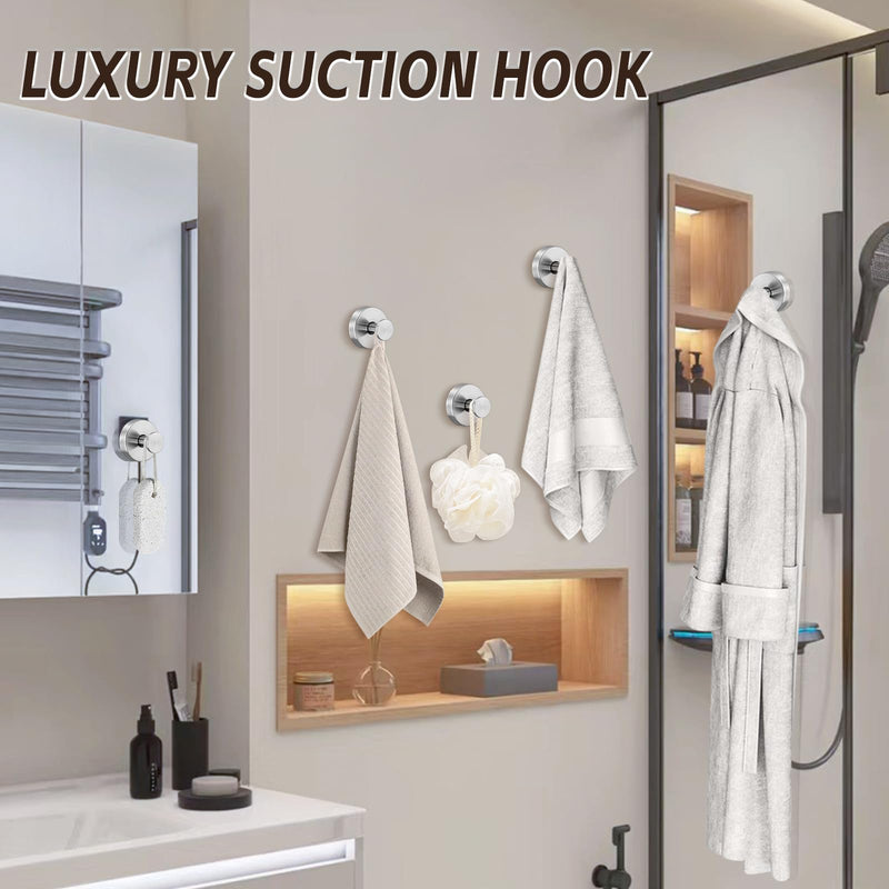 Suction Cup Hooks for Shower,Stainless Steel Towels Hook No Drill | Heavy-Duty Suction Hooks for Glass/Tile/Metal. Rust-resistant, Removable & Reusable for Home & Wreaths 2Pcs, Brushed Nickel 2