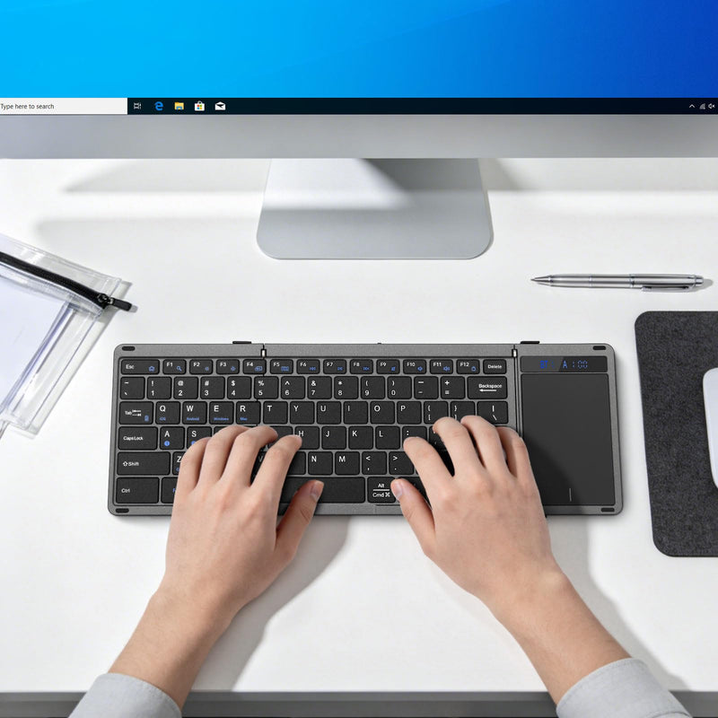 Rii RK809Pro Foldable Bluetooth Keyboard with Touchpad | Full Size,Portable Folding Keyboard with Touchpad,Rechargeable for iPad,iPhone,iOS,Windows,MAC,Android