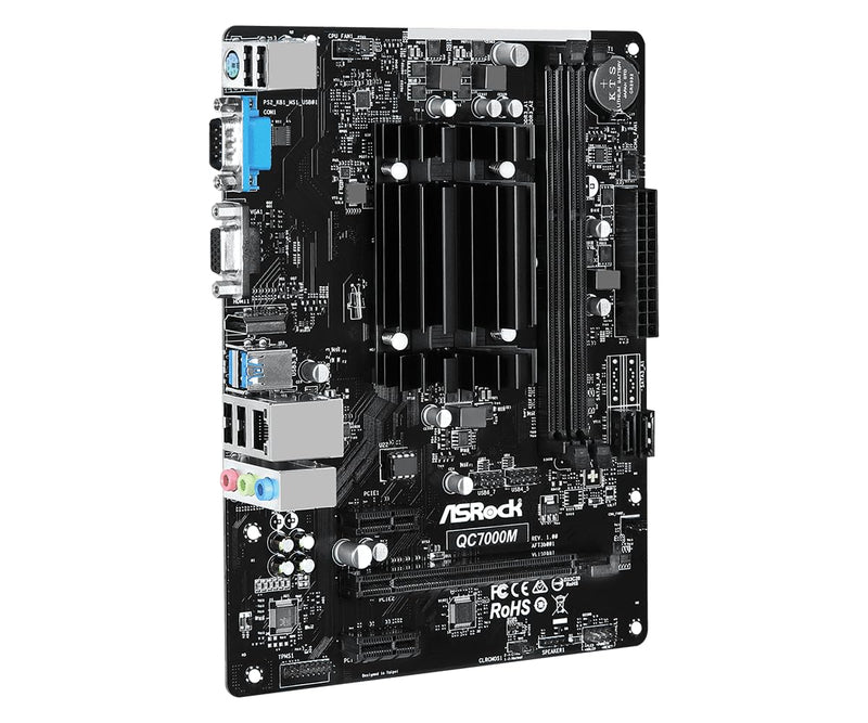 ASRock QC7000M AMD FT3b Carrizo-L E2-7110 Quad-Core APU Motherboard - DDR3 1600, Radeon R2 Graphics, HDMI/D-Sub, USB 3.2 Gen1, SATA3, Gigabit LAN, 7.1CH Audio