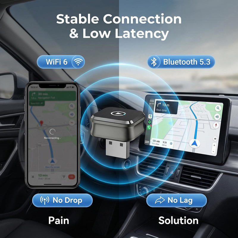 Apple CarPlay Wireless Adapter, 2-in-1 for Android Auto, Gunmetal | Skip the phone cable after setup and use factory-wired CarPlay or Android Auto wirelessly on daily drives