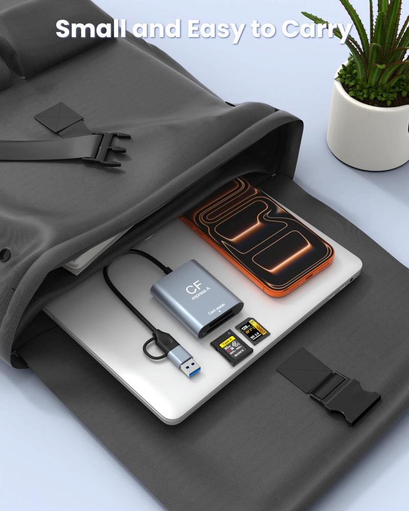 CFexpress Type A + SD Card Reader 10Gbps,USB-C/USB-A CF Express A Reader | USB 3.2 Gen 2,Dual-slot Simultaneous,Compact,USB-C/A Cable, Compact and portable,Support UHS-II SD,Plug and Play,Metal shell Grey