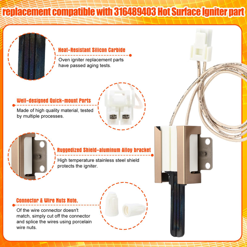 316489403 5304508786 Oven Ignitor Part Gas Range Lower Bake Igniter Replacement Part AP4433236 PS2364063 Compatible with Frigidaire Ken-More 316490000 Oven Temperature Sensor Probe Replacement