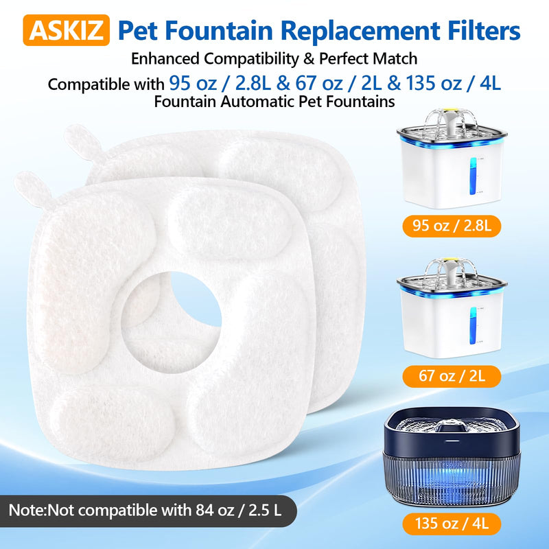 96 Pcs Cat Water Fountain Replacement Filters-48 Pack Cat Fountain Filters with 48 Pack Sponges, Compatible with VEKEN 95oz/2.8L, 67oz/2L, 135oz/4L Pet Drinking Fountain 96Pack