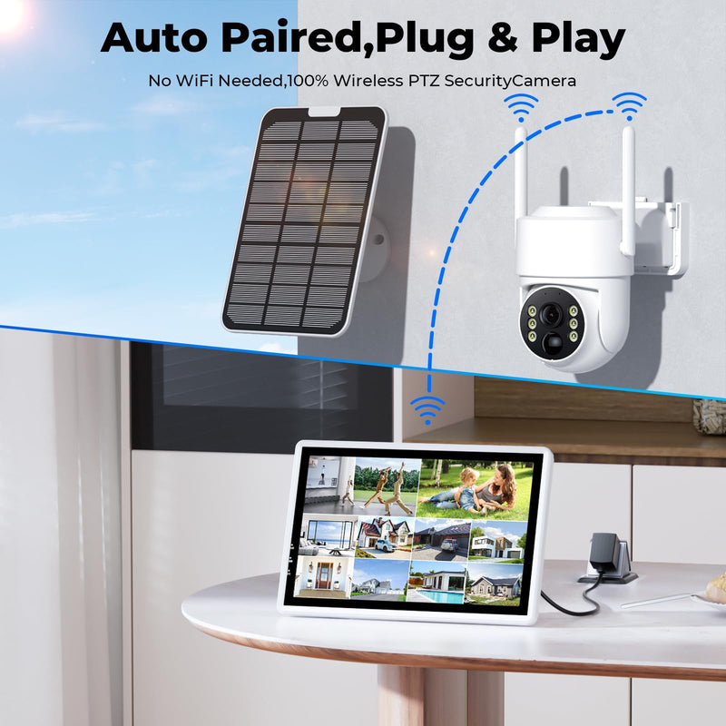 Camcamp Security Cameras Wireless Outdoor, Solar Powered Wireless Security Camera System, 2K PTZ, Color Night Vision, PIR Motion Detection, App Alert, 2-Way Talk, IP66 Waterproof Add-on-Cam
