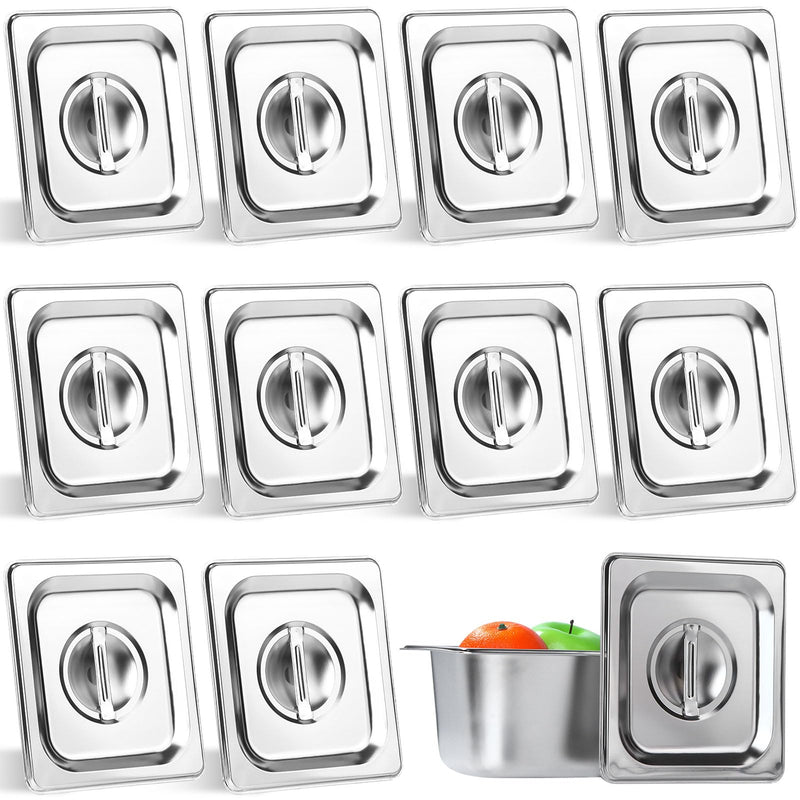 10 Pack 1/6 Size Steam Table Pan Covers Universal Handled Food Pan Lid Stainless Steel Pan Lid with Handle Restaurant Commercial Hotel Food Pan Cover 7 x 6.5 Inch for Fruits Vegetables