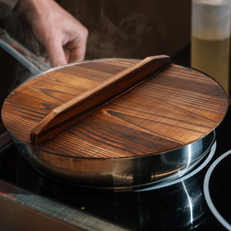 Anti-Scalding Pot Lid 12.59 Inch Wooden Handle Cover Kitchen Cooking Tool Anti Oil Splashing Protector for Home and Asian Wok Cooking 32*32*1.6cm As Shown