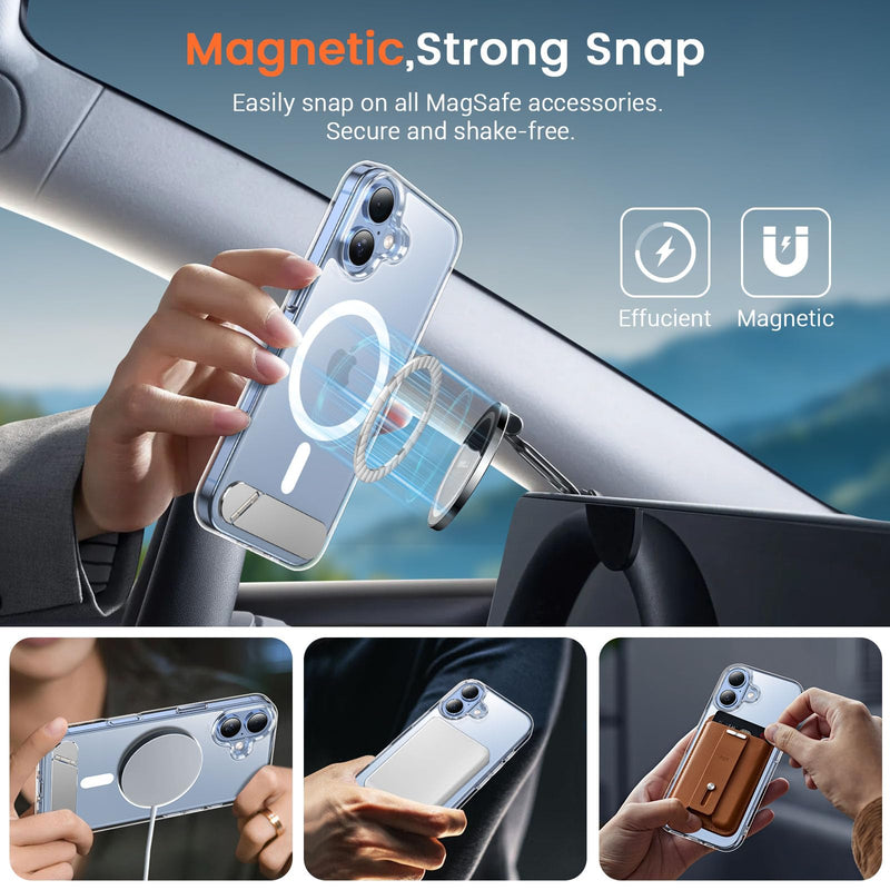 Magnetic for iPhone 17 Case with Stand Clear | (Screen Protector)(Compatible with MagSafe)(Military Grade Shockproof) Transparent Drop Protection Slim Phone Case,6.3"