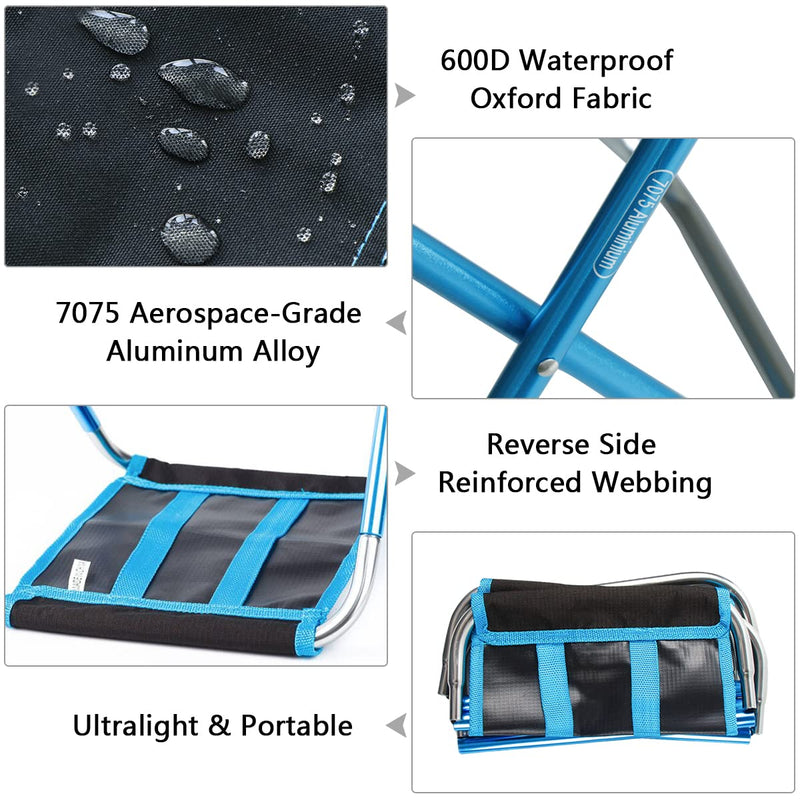 AOUTACC Ultralight Portable Folding Camping Stool for Outdoor Fishing Hiking Backpacking Travelling(XL:13"x14"x15";Large:11.8"x11"x11.4"; Medium:8.3"x9.5"x 11") 8.3"x9"x10.6" Blue and Black