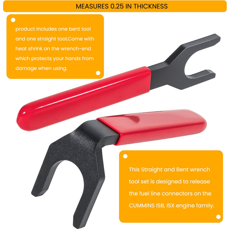 Danti 13260 Fuel Line Disconnect Tool Set for Cummins ISB and ISX Engines, Straight and Bent Wrench