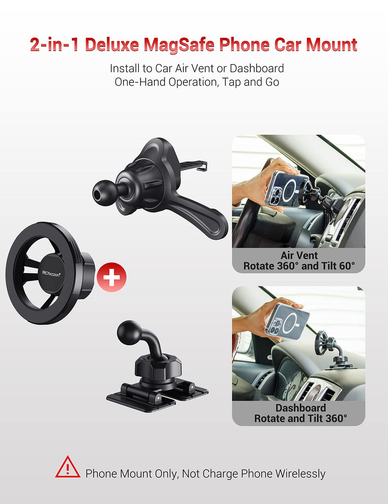 PROfezzion 2-in-1 for MagSafe Wallet Stand Blue Deluxe Metal Version for MagSafe Car Mount