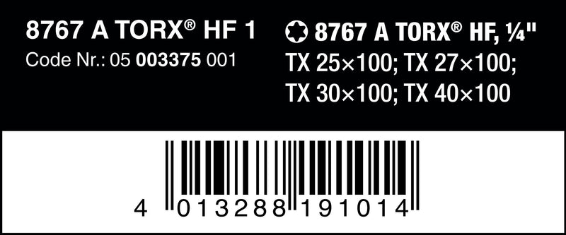 8767 A Torx HF 1 bit sock set 1/4" 4 pieces Classic