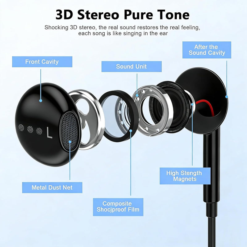 esbeecables USB C Headphones Wired, 2 Pack Type C Earphones with Mic & Remote Control, Noise Cancelling in-Ear Earbuds, Compatible for iPhone 17/16/15 Pro Max, Samsung S25, iPad, MacBook,Pixel (Black) Black