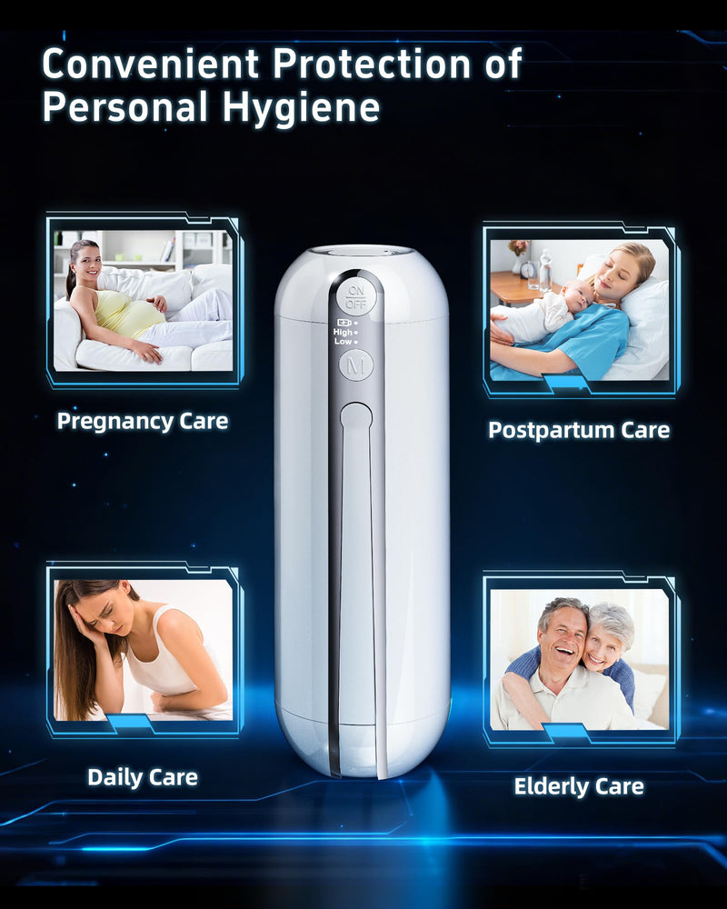 Electric Portable Bidet for Travel, Rechargeable USB-C Handheld High Pressure Sprayer, Camping 6.8oz Smart Foldable Water Storage, 2000mAh Battery Long Life, Personal Cleaner for Men & Women (White) White