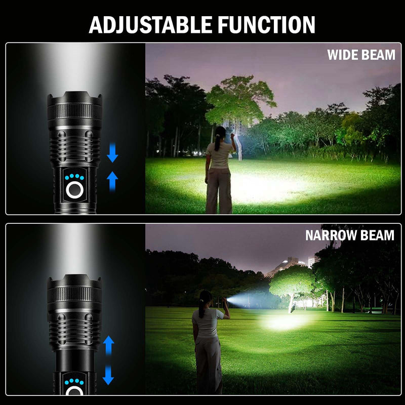 Led Flashlights High Lumens Rechargeable 2 Pack, 99000 Lumen Super Bright Fashlight with 5000ɱAh Βattery, Waterproof Powerful Flash Light Multifunctional Flashlights for Home Camping Hiking