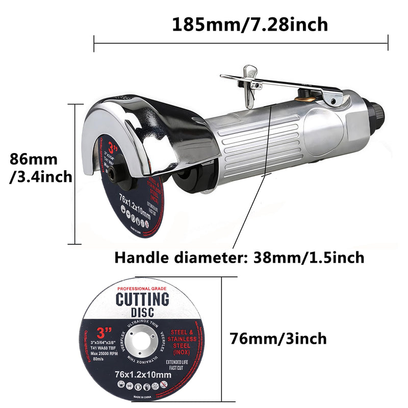 3 Inch Air Cut Off Tool with 10Pcs Cut Off Wheels | High-Speed Air Cutter, 20000RPM, Pneumatic Cutting, For Steel, Inox, PVC, Multiple Functions