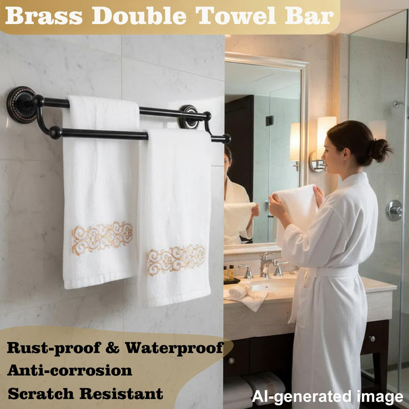 Double Towel Bar, Antique Brass Towel Racks for Bathroom Wall Mount | Adjustable Vintage Black Towel Bar Fits 16.4-27.8 Inch Wall Space, Brass Rustproof Towel Rod Holder Bathroom Hardware