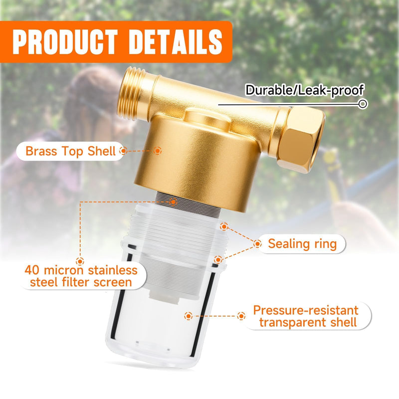 40 Micron Brass Sediment Filter, Reusable Sediment Water Filter for Washing Machine, Shower,Gardens, Well Water Traps Sand Particles, Rust, and Copper Shavings (Brass)