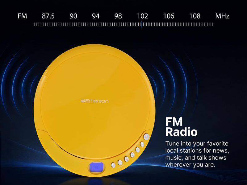 Emerson EPCD-2003 Portable CD Player with FM Radio, Bluetooth 5.3 AudioStream™, 60-Second Anti-Shock, 20-Track Memory, LCD Display, Dual Power (Micro-USB/Battery) & Earphones Included Gray