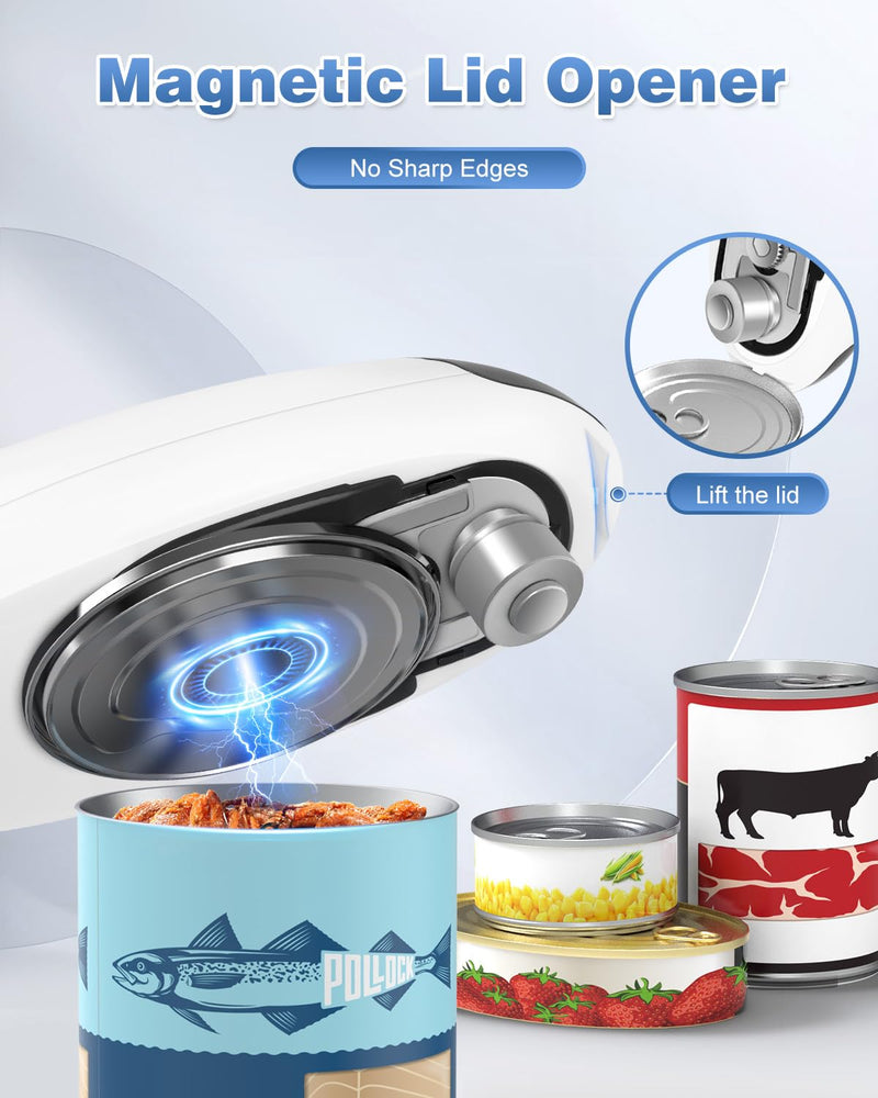 Auto Stop Electric Can Opener - Rechargeable Can Openers Smooth Edge for Seniors,One Touch Cut Opener Handsfree for Kitchen Portable for Any Size Cans Black White