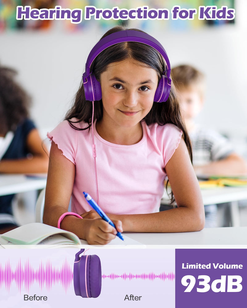 AILIHEN Upgrated USB C Headphones for Kids with Mic, Volume Limit 85dB/94dB | HD Stereo Sound, Foldable, Adjustable, Lightweight Type C Headphones for Gilrs/Toddler/School/Travel/Chromebook/Tablet/iPad Purple