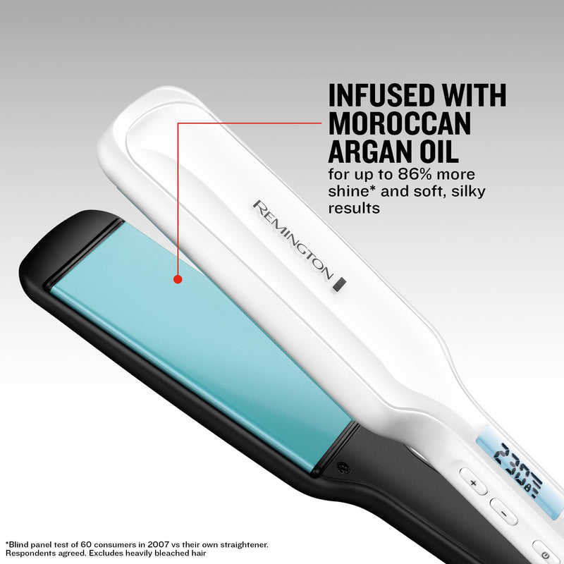 Remington Shine Therapy Wide (45mm) Floating Plate Hair Straightener with Advanced Ceramic coating infused with Moroccan Argan Oil for sleek & smooth glide, 9 settings 150°C–230°C, S8550 | Advanced Ceramic Coating Infused with Moroccan Argan Oil, 9 Set...