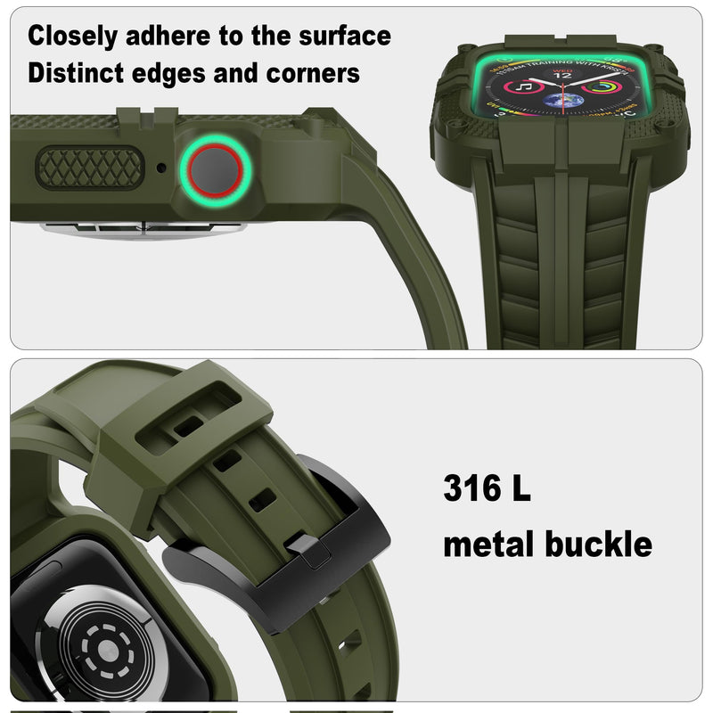 T-ENGINE Rugged Watch band Compatible with Apple Watch Series 9 Band for 45mm 44mm 42mm SE 9/8/7/6/5/4/3 for Men (45mm/44mm/42mm, Military Green) 45mm/44mm/42mm