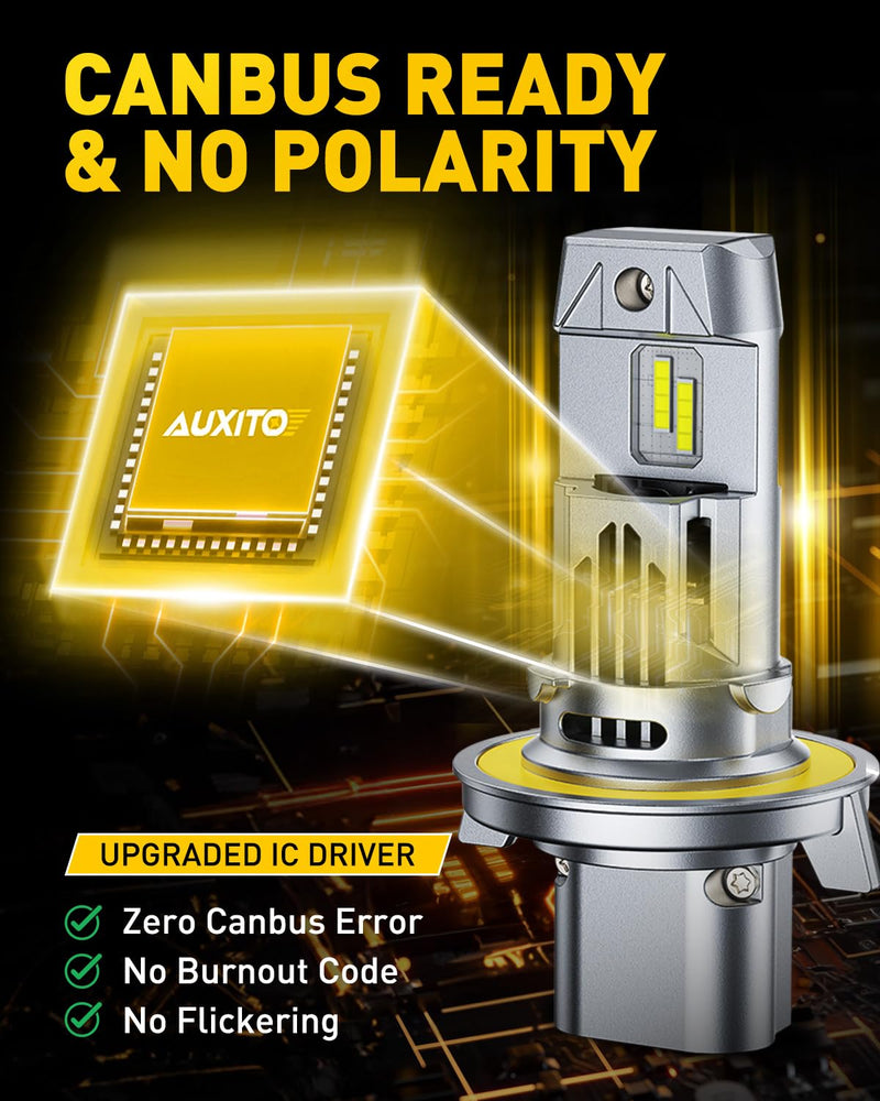 AUXITO 9008 LED Bulbs, 900% Ultra-Bright, 6500K White H13 Fog Light, Easy Plug-N-Play Installation, IP68 Waterproof, Pack of 2 9008/H13
