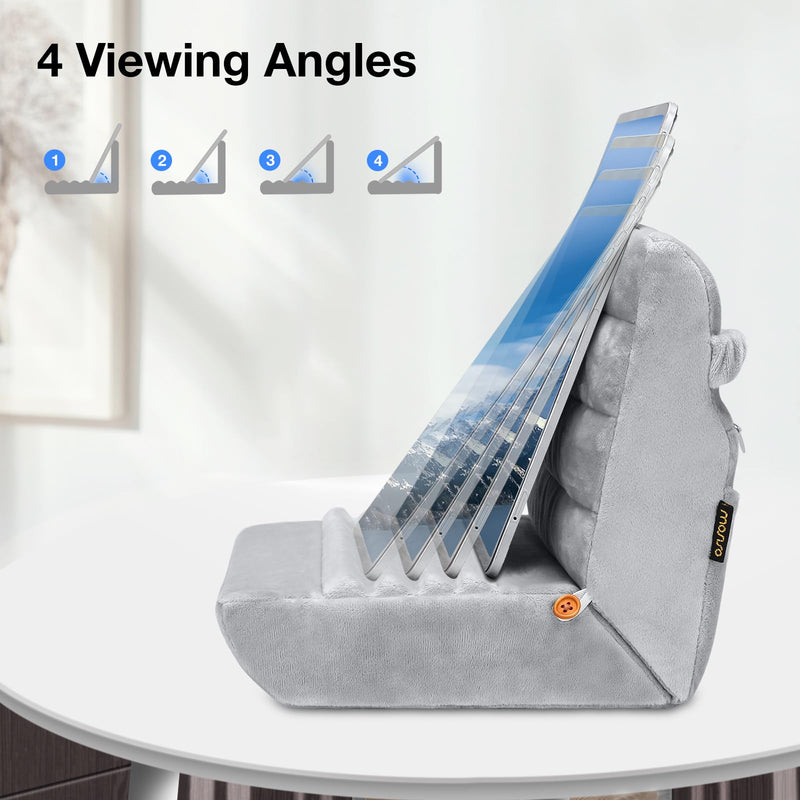 MOSISO Tablet Pillow Stand,Soft Tablet Holder for Lap,Tablet Soft Pad Dock with Pockets&Stylus Slot&4 Viewing Angles Compatible with iPad Pro 12.9,11,10.5,9.7,Air Mini 6,5,4,3, E-Reader, Gray