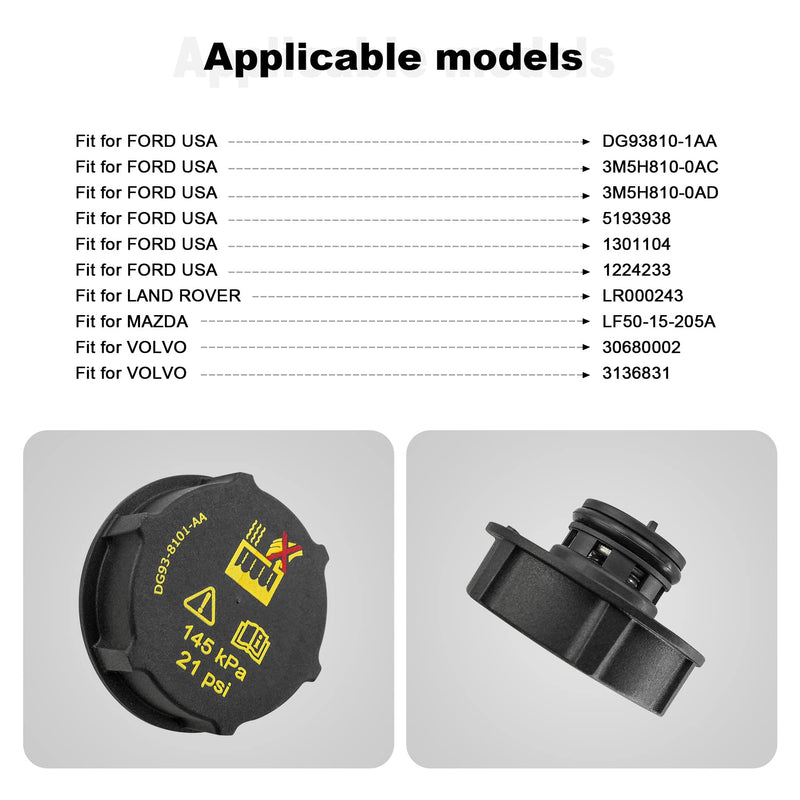 Engine Coolant Reservoir Cap Fits for Ford Mustang Gt F150 V6 V8 Lincoln MKZ 2015-2021 Escape 2013-2019 Land Rover Volvo 2020-2021 Coolant Overflow Caps Cold Case Radiator Cap Replacement DG93-8101-AA