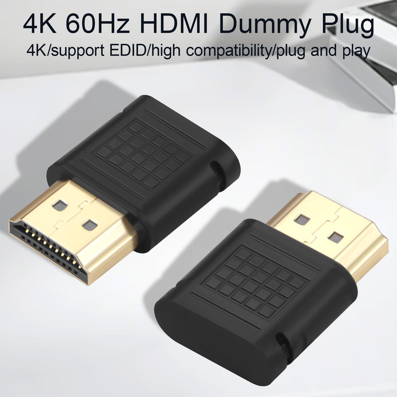 4K 60Hz HDMI Dummy Plug, GPU Sleep Preventer EDID Fake Load, Virtual Display Emulator for Remote Desktop Server Mining, Black(2 Pack)