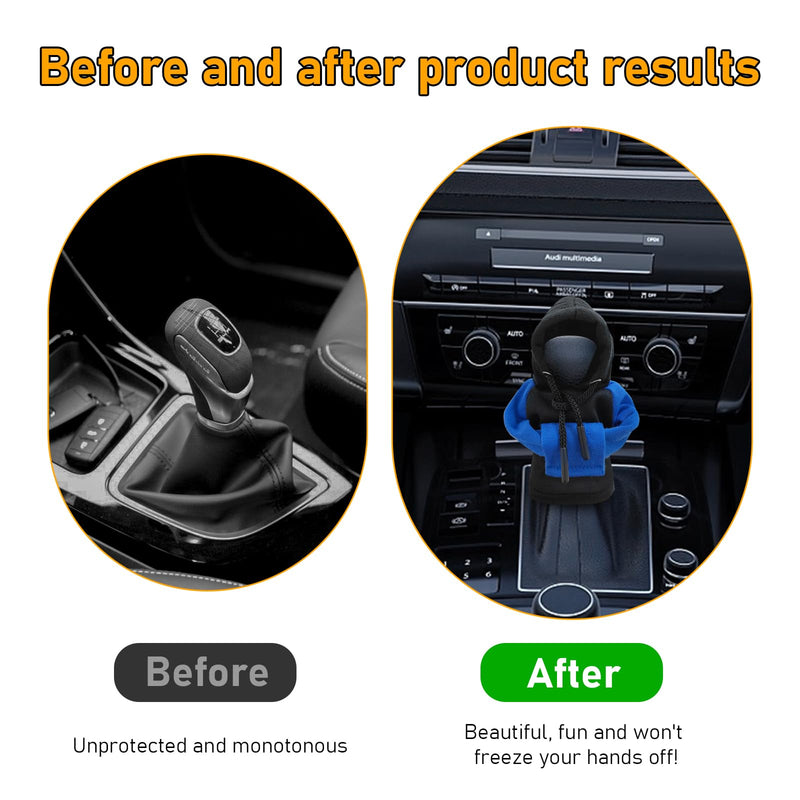 Car Gear Shift Cover, Fashionable Hoodie Car Shift Knobs, Novelty Mini Auto Gearshift Decor Sweater Shirt, Universal Car Accessories for Winter Warm Knob Cover (Blue & Black) Blue & Black