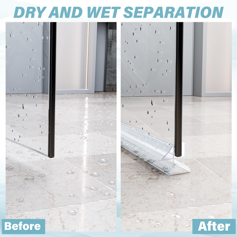 Pushglossy Shower Door Bottom Seal 2 Sets 3/8" x 39.37" Frameless Glass Shower Door Sweep Seal Strip with Drip Rail, Stop Water Leaks Classic Style